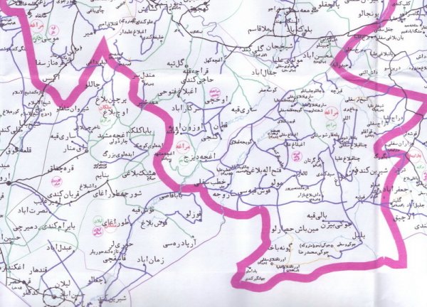نقشه راهها ومحل روستاهای مراغه
